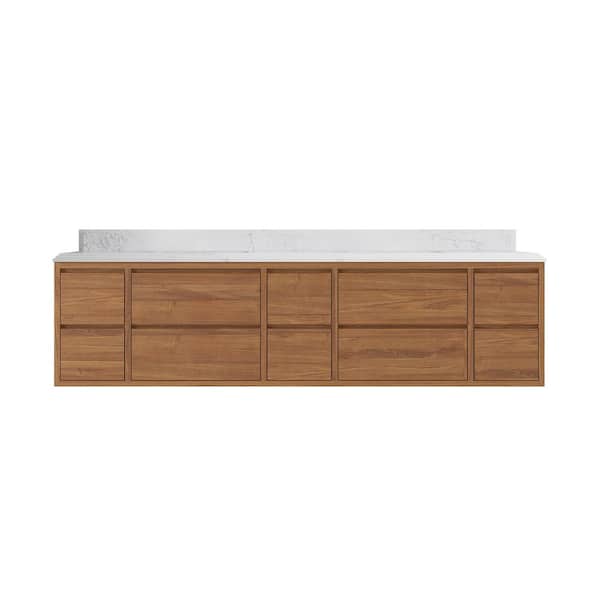 Willow Collections Madison Float 84 in. W x 22 in. D x 36 in. H Double Sink Bath Vanity in Dark Natural with 1.5" Empira Qt. Top