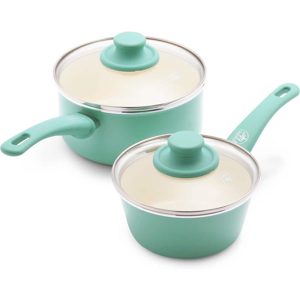2-Piece Aluminum Ceramic Nonstick 1 qt. & 2 qt. Saucepan with Glass Lids, G