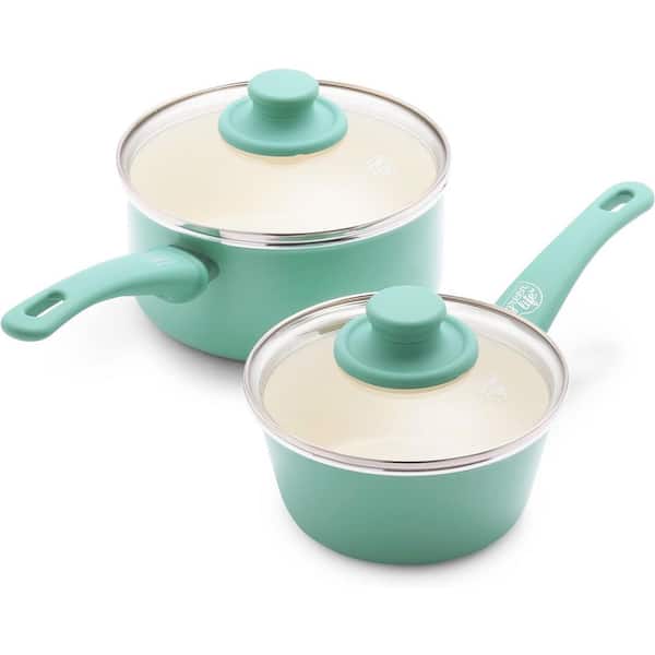 Adrinfly 2-Piece Aluminum Ceramic Nonstick 1 qt. & 2 qt. Saucepan with Glass Lids, Gas & Electric Stovetop Compatible Turquoise