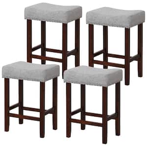 25 in. Gray Set of 4 Bar Stools Counter Height Saddle Kitchen Chairs w/Wooden Legs