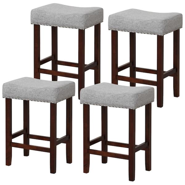Gymax 25 in. Gray Set of 4 Bar Stools Counter Height Saddle Kitchen Chairs w/Wooden Legs
