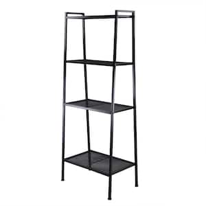 Modern 57.87 in. Black Iron 4-Shelf Standard Bookcase with Storage Shelves