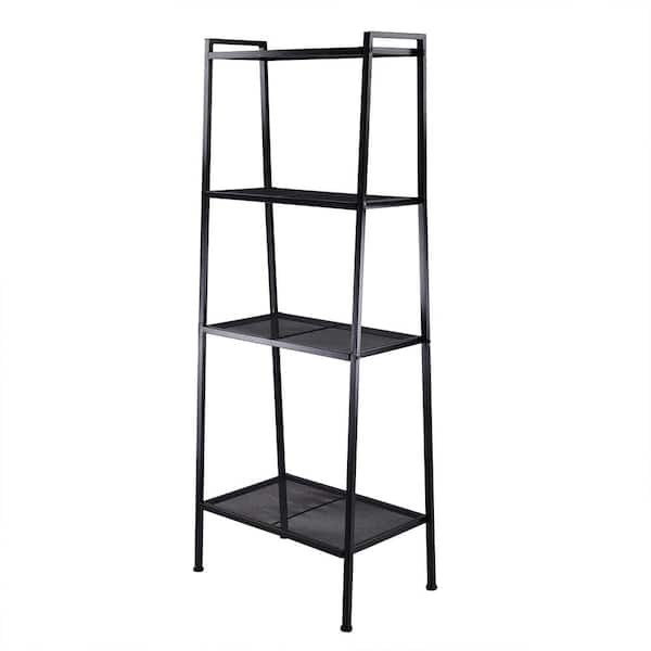 Outopee Modern 57.87 in. Black Iron 4-Shelf Standard Bookcase with Storage Shelves