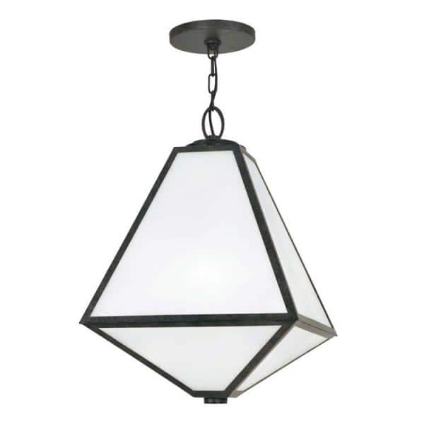 Black Charcoal Outdoor Lantern with White Opal Glass Panels