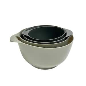 Nested 4-Piece Plastic Gray Mixing Bowl Set with Non-Slip Base