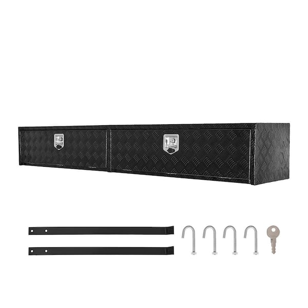 88 in. Black Aluminum Tread Top Mount Truck Tool Box with Dual Drop Doors, Heavy Duty Lockable Storage Box with Latch