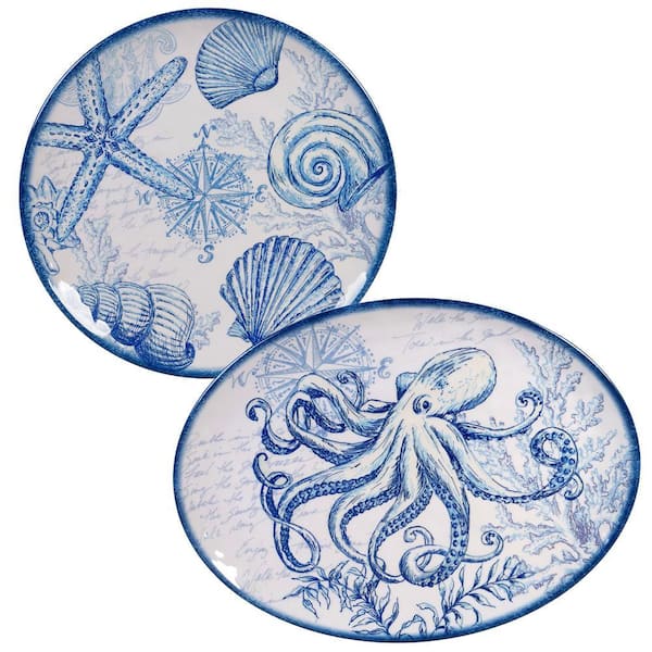 Oceanic 2-Piece Seasonal Multicolored Melamine 14 and 18 in. Platter Set