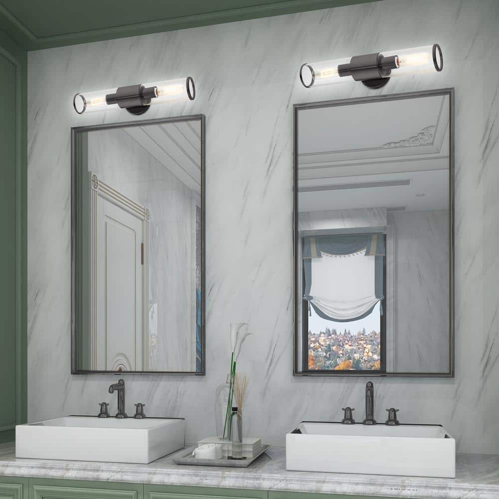 Bancroft Black Chrome 2-Light ADA Vanity with Clear Glass