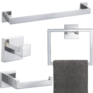 4-Piece Bath Hardware Set with Towel Ring Toilet Paper Holder Towel Hook and 23.6 in. Towel Bar in Polished Chrome