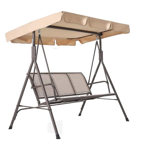 moda furnishings Roman Freestanding Metal 3-Person Outdoor Patio Swing with Beige Canopy