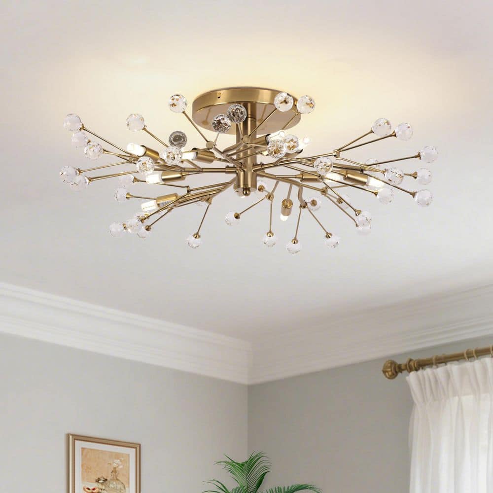 Auro 10-Light 27.6 in.W Brass Semi Flush Mount with Crystal Baroque Flower Branch Sputnik Ceiling Light for Hallway price history on PriceWatchPro