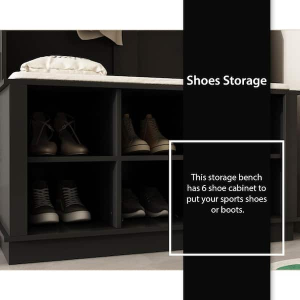 FUFU&GAGA 63W 18 Shoe Cubbies Shoe Bench Shoe Cabinet Wide Hall Tree With  Hooks - ShopStyle