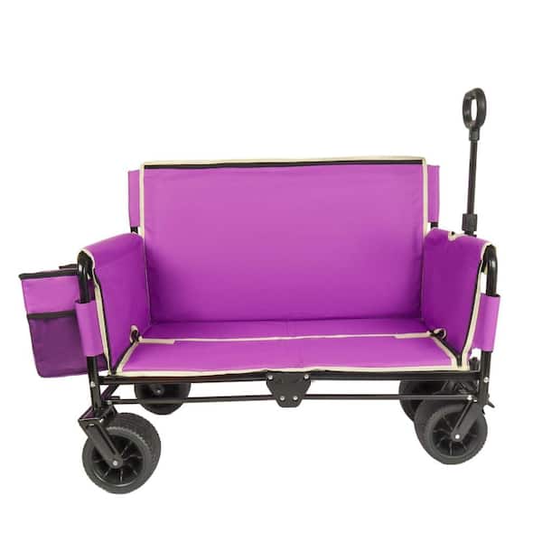 8.9 cu. ft. Steel Garden Cart with Bench Seat & Storage, 500lbs Heavy-Duty in Purple