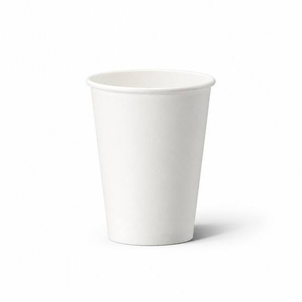 12 oz Disposable White Paper Coffee Cups, Pack of 100 Thickened Cups with Rolled Rim for Cafes and Parties