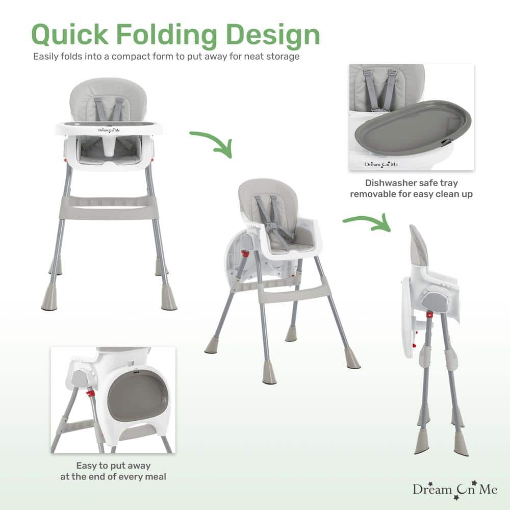 Gray and White Portable Convertible High Chair with Adjustable Tray