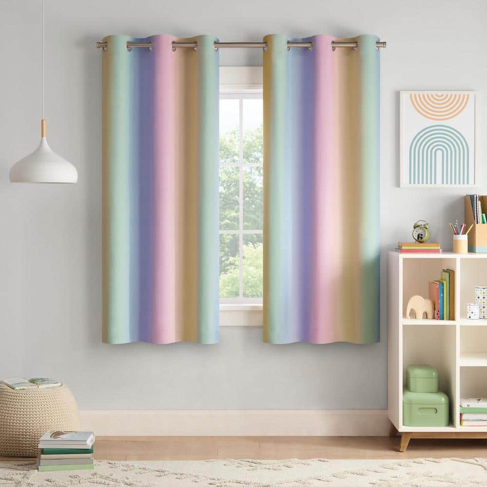 Kids Rainbow Ombre 84" x 37" Polyester Blackout Curtain Panel with Silver Grommets