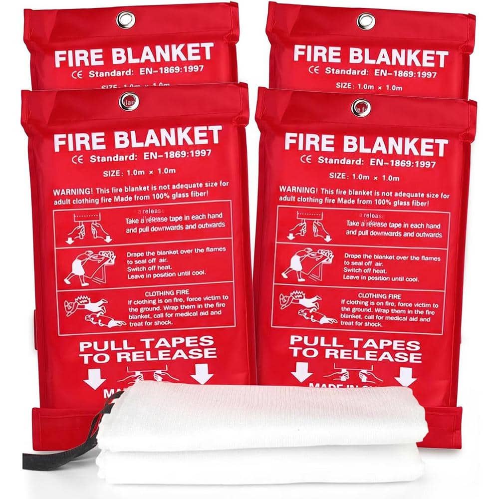 3.3 x 3.3 ft. Fire Blankets Fiberglass Retardant, Flame Suppression Tool, E