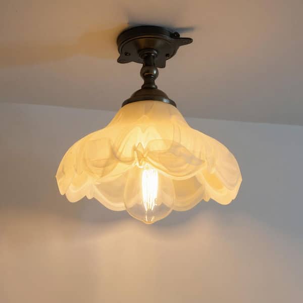 5 in. Milk White Flower Glass Shades For Table Lamp and Floor Lamps, Bowl Lamp Shade 1 in. Neckless Fitter