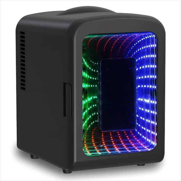 7 in. 0.15 cu. ft. 4L LED Mini Refrigerator w/ Portable Cooler for Bedroom, Office, Car, Skincare, Drinks, in Black