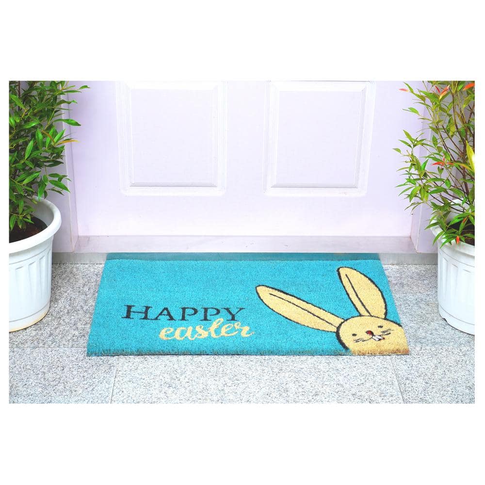 Happy Easter Blue and Beige Coir Outdoor Doormat