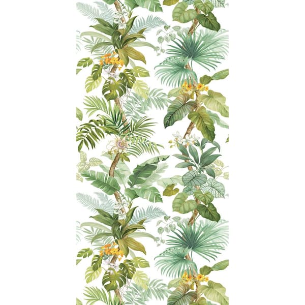 40.5 sq. ft. Greenery Tropical Leaf Trail Vinyl Peel and Stick Wall Mural (54 in. W x 108 in. H)