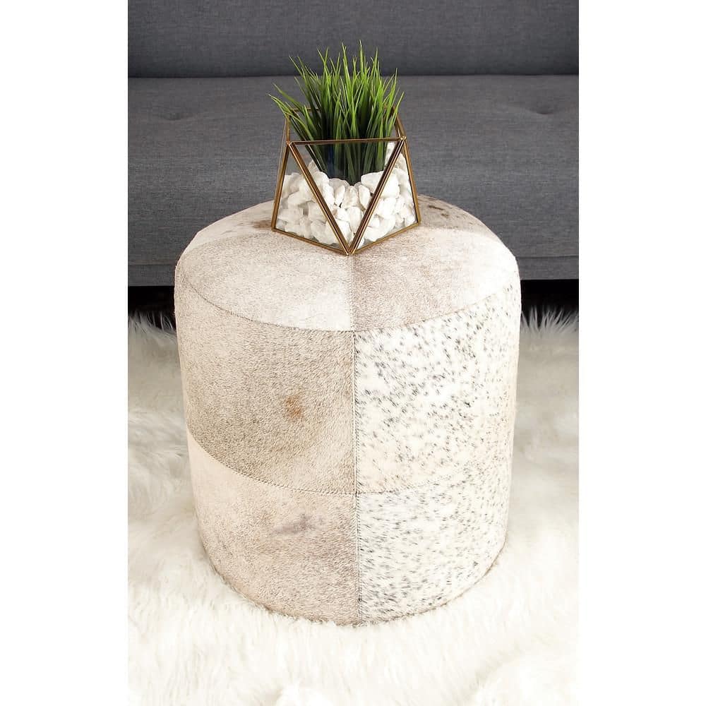 Gray Handmade Cowhide Patchwork Pouf Ottoman 16" x 16" x 16"