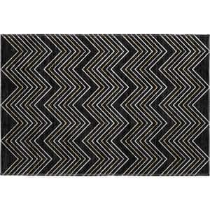 Mayfield Premium Machine Washable Abstract AMF2391 Black 2 ft. x 3 ft. Accent Rug