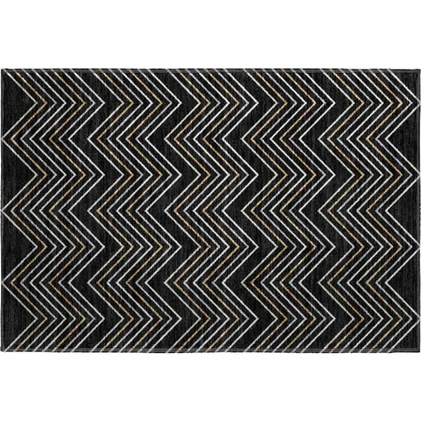 Mayfield Premium Machine Washable Abstract AMF2391 Black 2 ft. x 3 ft. Accent Rug