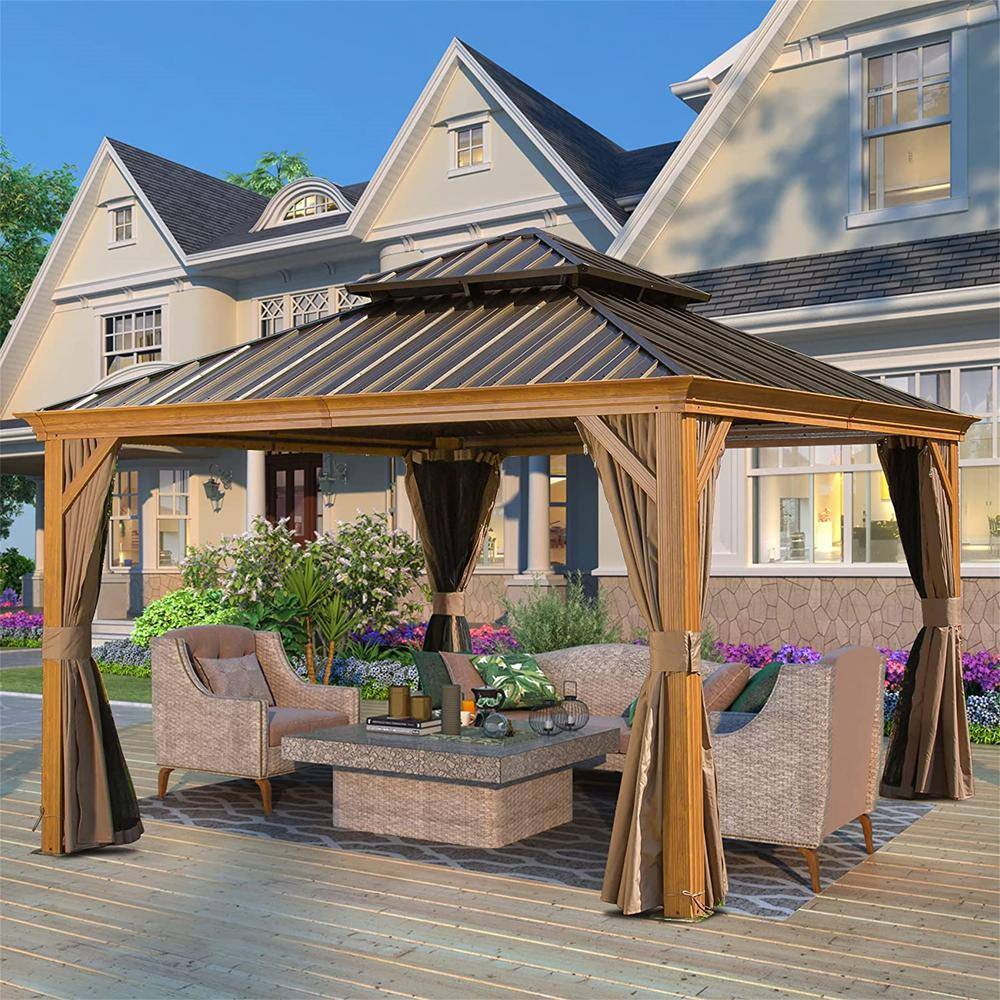 12 ft. x 12 ft. Wooden Coated Aluminum Frame Canopy with Galvanized Steel Roof with Curtains,Netting and Hooks price history on PriceWatchPro