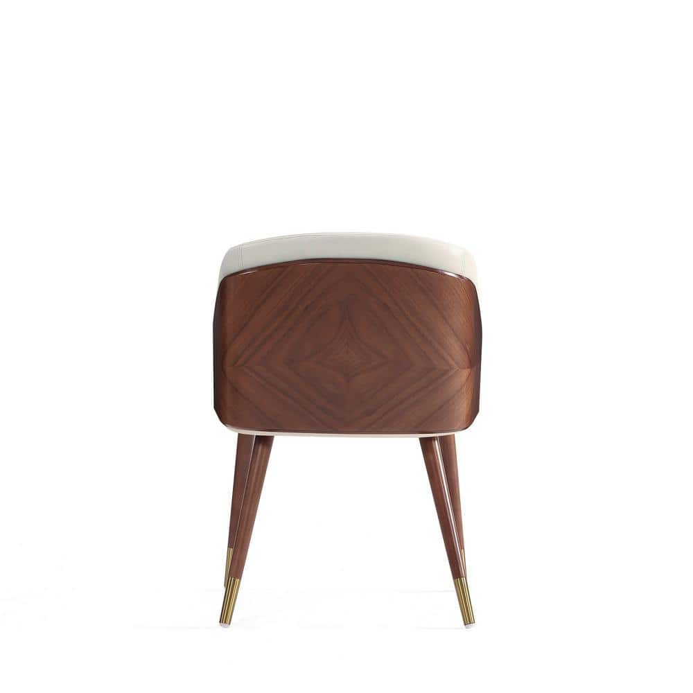 Cream Faux Leather Upholstered Arm Chair with Walnut Legs