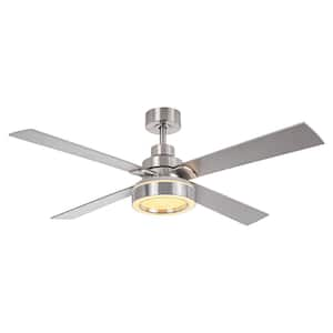 52 in. Indoor 4-Blade Modern Satin Nickel Ceiling Fan with Integrated LED Light and Remote Control