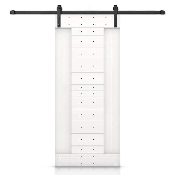 CALHOME 30 in. x 84 in. Pure White Stained DIY Knotty Pine Wood Interior Sliding Barn Door with Hardware Kit
