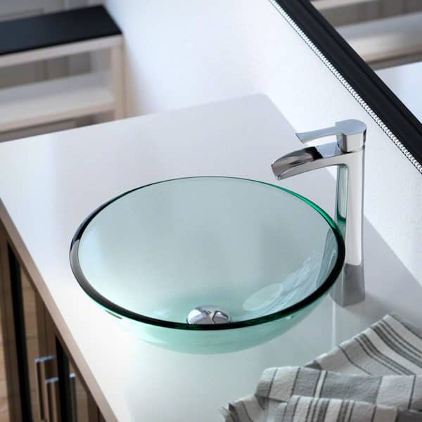 MR Direct Glass Vessel Sink in Crystal with 731 Faucet and Pop-Up Drain in Chrome  601-CR-731-C-ENS - The Home Depot