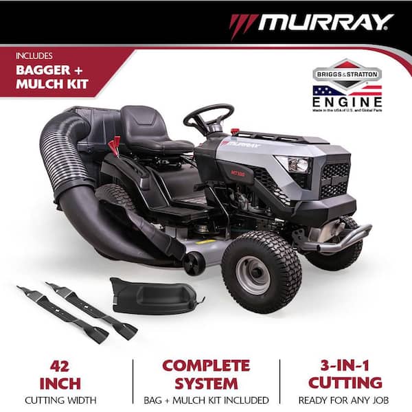 MT100 42 in. 13.5 HP 500cc Briggs Gas Tractor, Mulching Kit and Double Bagger for 42 in. Deck Combo