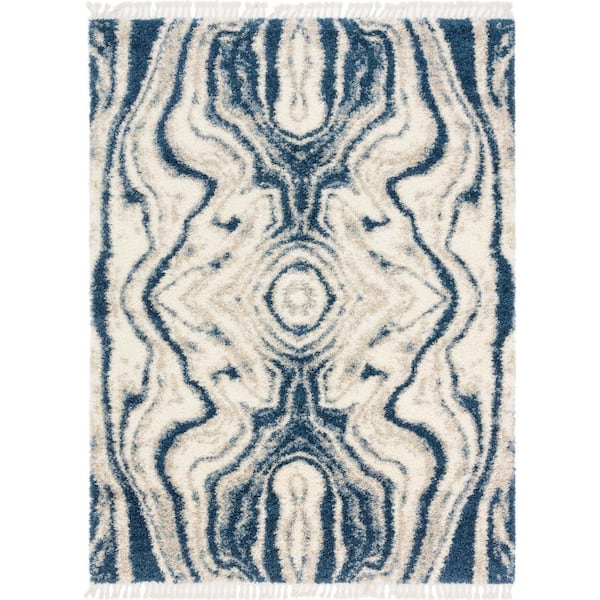 Unique Loom Hygge Shag Valley Blue 9 ft. x 12 ft. Area Rug