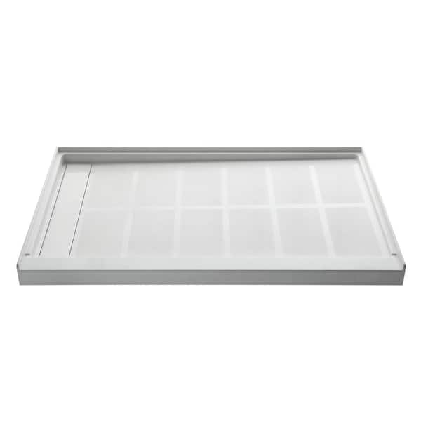 60 in. L x 30 in. W Alcove Shower Pan Base with Right Drain, 100% Acrylic Solid Surface
