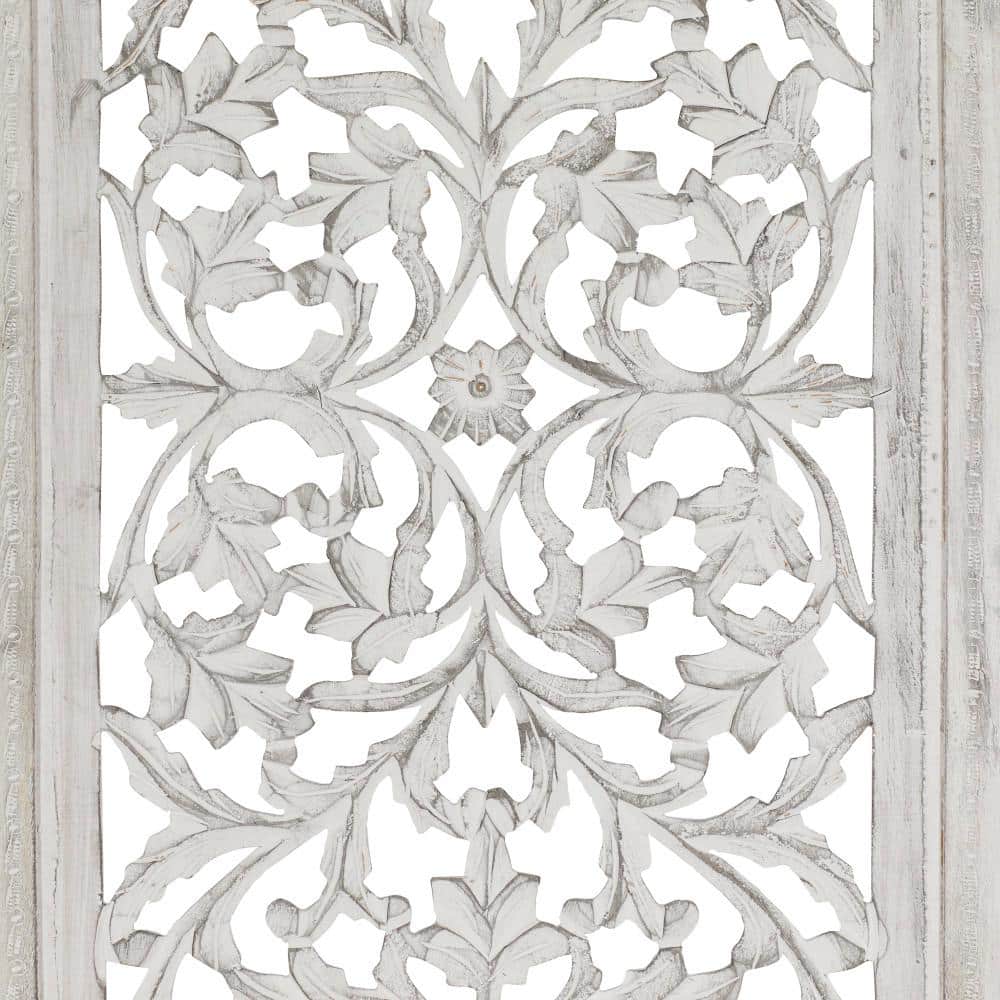Gray Mango Wood Handmade Intricately Carved Floral Wall Panel