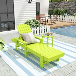 Altura 2-Piece Lime Classic Outdoor Patio Adjustable Back Adirondack Chaise Lounge Arm Chair and Round Side Table Set