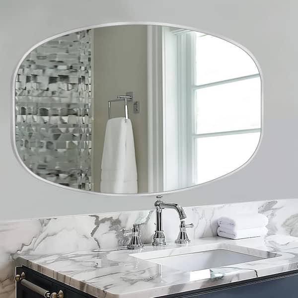 LuxHomez 30 in. W x 48 in. H Silver Oval Wall Mirror Aluminum Frame Vanity Mirror Bathroom Mirror