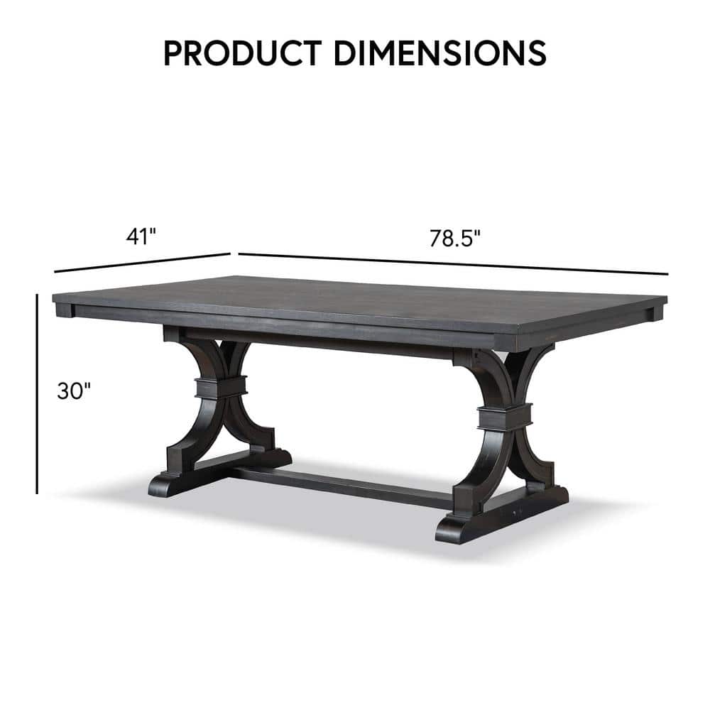Black Solid Wood Farmhouse Rectangular Dining Table, 79"