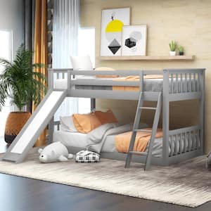 Gray Twin Over Twin Bunk Bed with Slide and Ladder