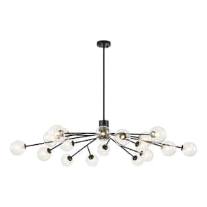 Signorelli 18-Light Black Branch Sputnik Atomic Bubble Chandelier with Clear Glass Globe Bubble for Living/Dining Room
