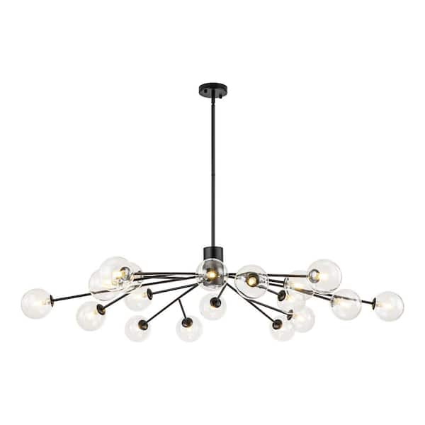 RRTYO Signorelli 18-Light Black Branch Sputnik Atomic Bubble Chandelier with Clear Glass Globe Bubble for Living/Dining Room