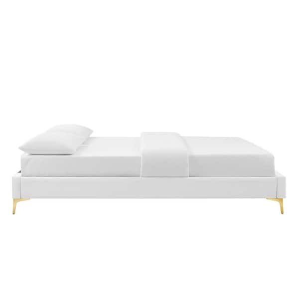 Sutton White Velvet Twin Performance Platform Bed Frame
