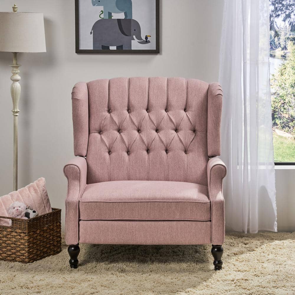 Elegant Oversized Pink Fabric Wingback Recliner Chair