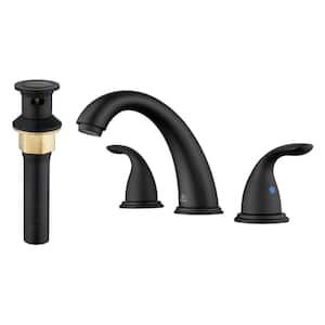8 in. Widespread Double Handle Bathroom Sink Faucet 3 Hole with Stainless Steel Pop Up Drain in Matte Black