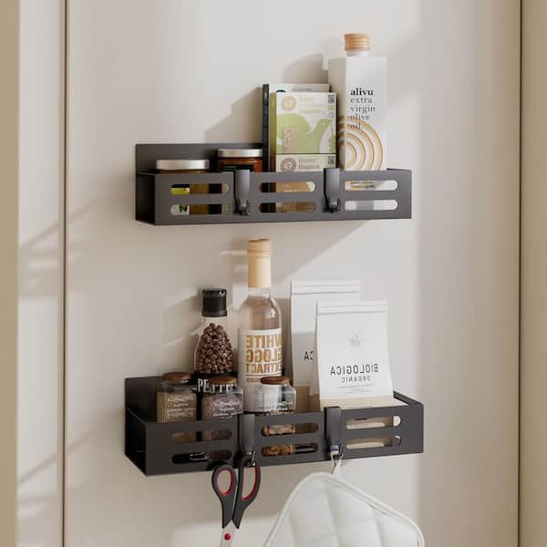 Kitchen Spice Rack with Magnetic for Refrigerator, Kitchen Cabinet Organizers, and Seasoning Storage, Black (2-Pack)