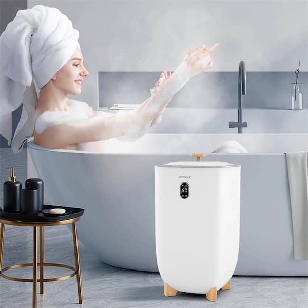 40 L Electirc Large Towel Warmer for Bathroom with 2-Heat Levels Timer and Auto Shut off in White 2-Holder