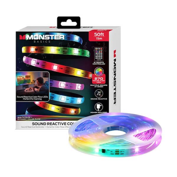 50ft USB Powered RGB Color Flow Sound-Reactive LED Strip Light with Remote Control, 1 Pack