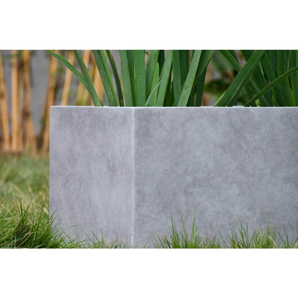 Large Rectangular Gray Lightweight Concrete Outdoor Planter